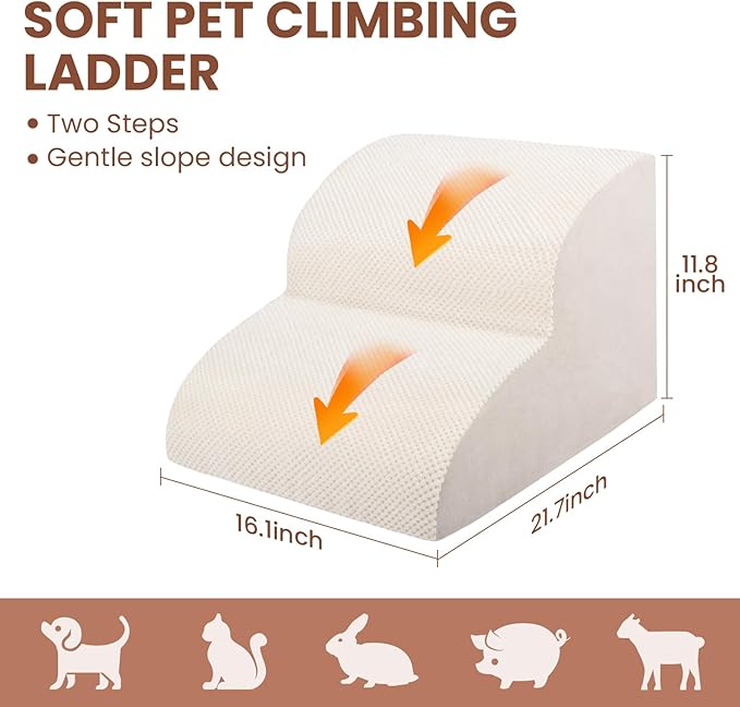 Dog Stairs for Small Dogs, High Density Foam Dog Ramp, Extra Wide Non-Slip Pet Steps for High Beds Or Couch, Soft Foam Doggie Ladder for Dogs Injured, Older Pets, Small Cats