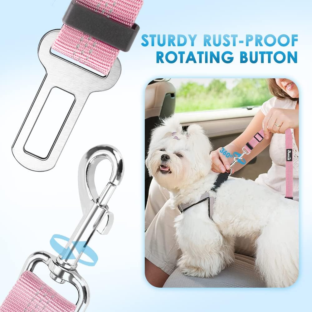 SlowTon Dog Seat Belt for Car, 2 Pack Dog Car Harness Seatbelt Adjustable with Elastic Bungee Buffer, 2 in 1 Pet Car Leash Headrest Restraint Dog Reflective Safety Tether (Pink, Headrest+Clip)