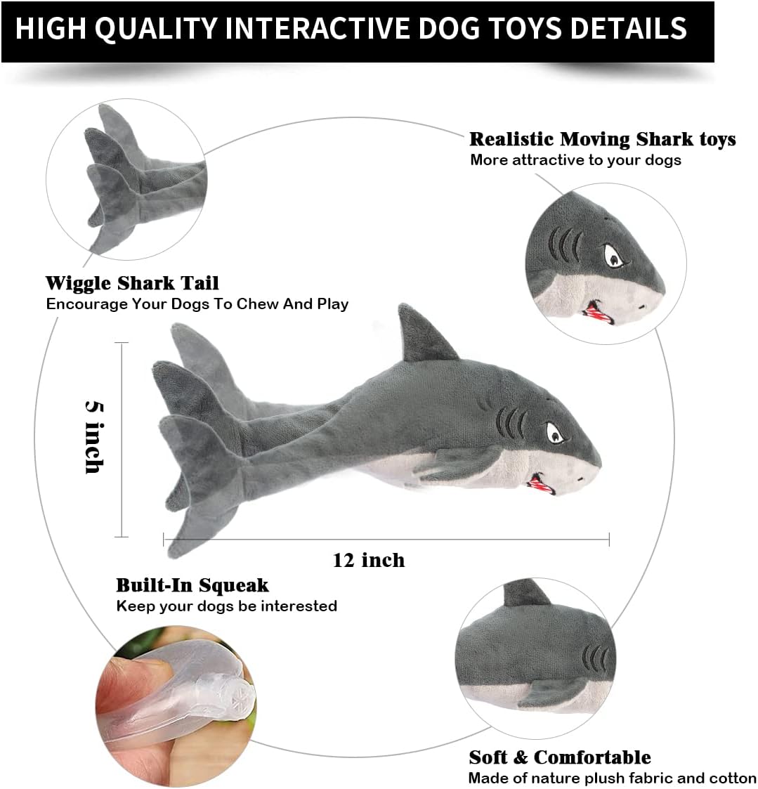 Interactive Dog Toys,Flopping Fish Dog Toys for Large/Medium/Small Dogs,Squeaky Plush Dog/Puppy Toys,Touch Activated