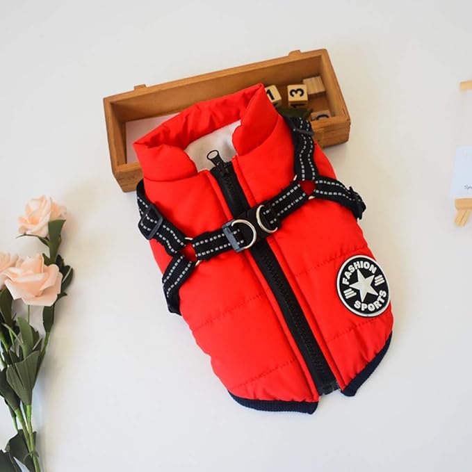 HDKUW Small Dog Jacket, Small Dog Coat Harness Winter Warm Vest Jacket Waterproof Cotton Costume for Puppy Small Dogs (L, Red)