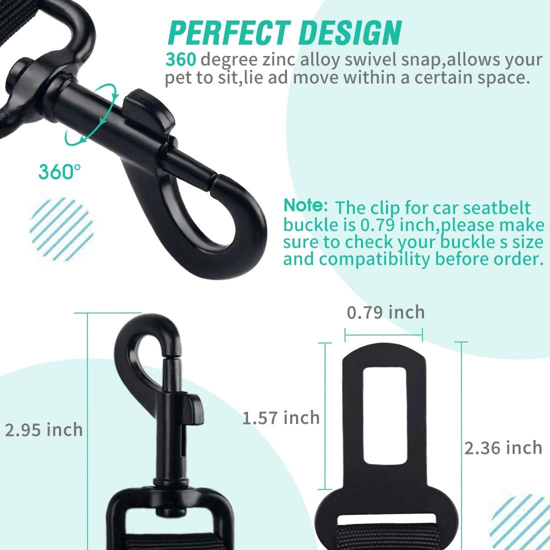 COOYOO Dog Seat Belt,3 Piece Set Retractable Dog Car Harness Adjustable for Vehicle Nylon Pet Safety Heavy Duty & Elastic