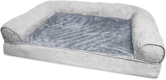 Furhaven Orthopedic Dog Bed for Medium/Small Dogs w/ Removable Bolsters & Washable Cover, For Dogs Up to 35 lbs - Plush & Suede Sofa - Gray, Medium