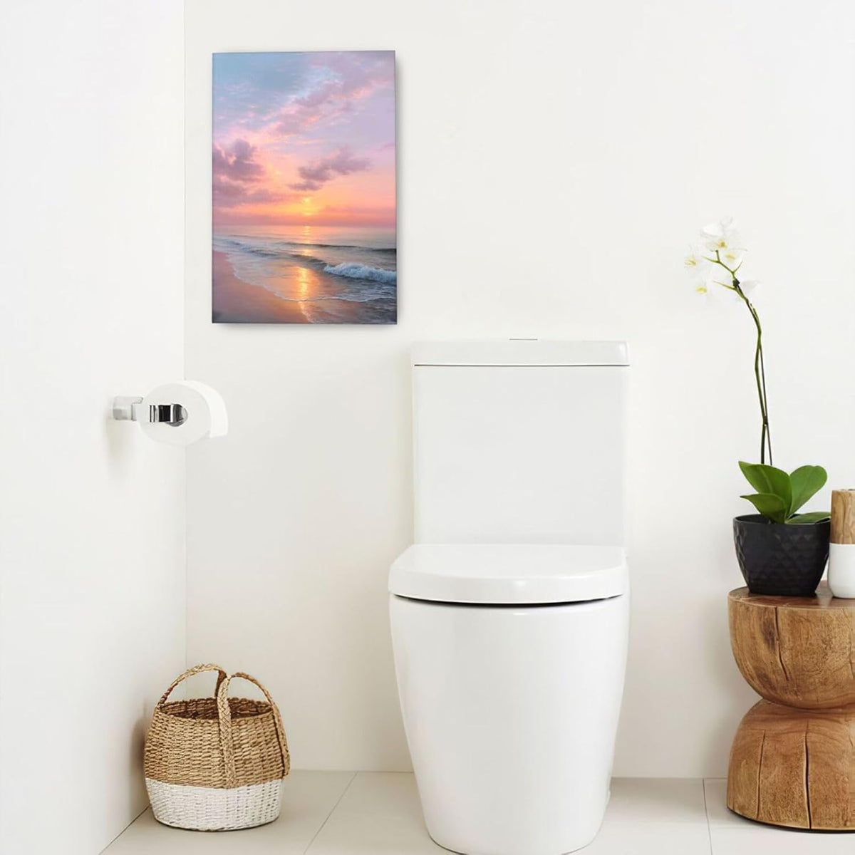 Beach Sunset Wall Art Ocean Coastal Scenery Wall Decor Seascape Picture Canvas Landscape Painting Print Framed Artwork Decorations for Living Room Office Bedroom Kitchen 16"x24"