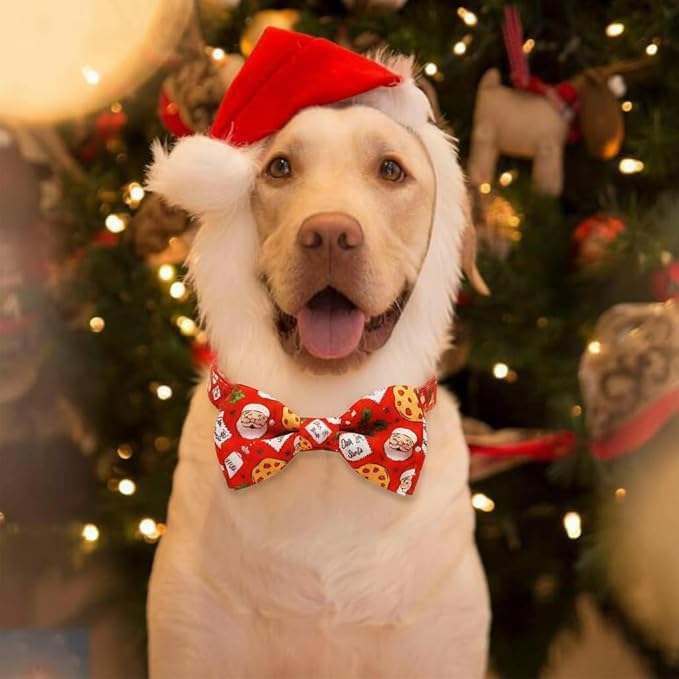 Christmas Dog Collar with Bow Tie Set,Red Cookies Pattern Pet Collar for Small Medium Large Dogs, Adjustable Puppy Collar