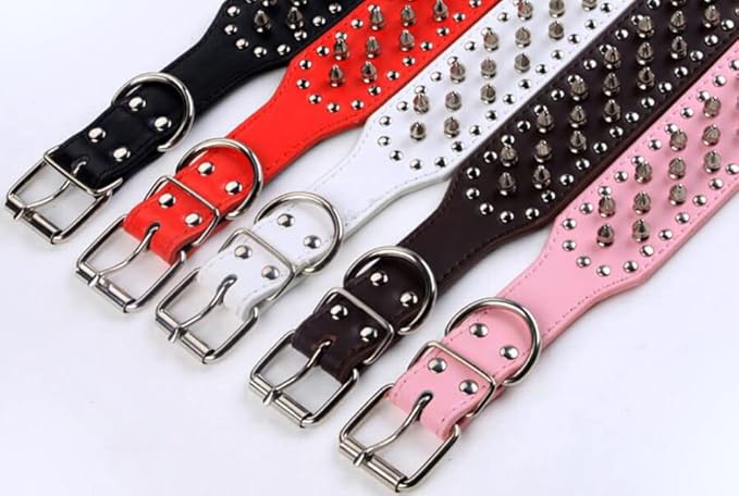 Serijoars Spiked Studded Dog Collar, PU Leather Dog Collar, Adjustable Pet Collars for Medium or Large Breed Pet (L, Red)