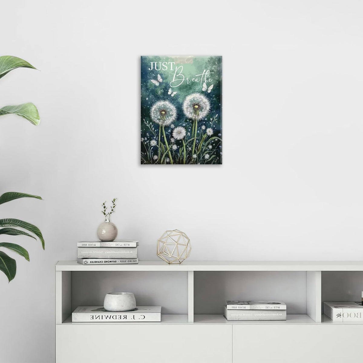 Dandelion Pictures Wall Art, Farmhouse Floral Bathroom Wall Decor, Rustic Inspirational Framed Painting Butterfly White Flower Canvas Artwork for Bathroom Bedroom Living Room Decorations 24"L x 16"W