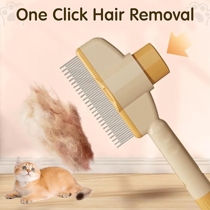 Pet Hair Removal Comb Flea Comb, New Cat Brush with Release Button Pet Hair Grooming Brush Supplies (GREEN)