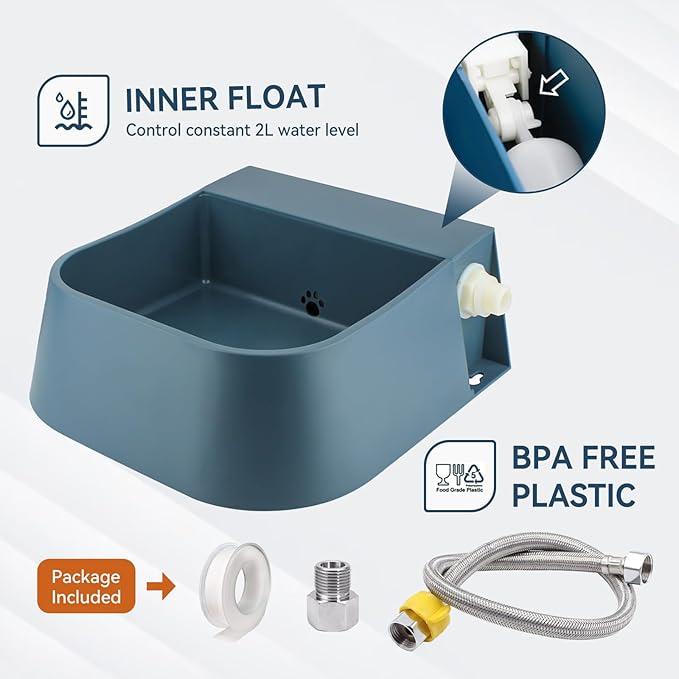 Dog Automatic Water Bowl for 3/4” GHT Male Faucet, 2L Outdoor Auto Fill Water Dispenser with 5ft Water Hose