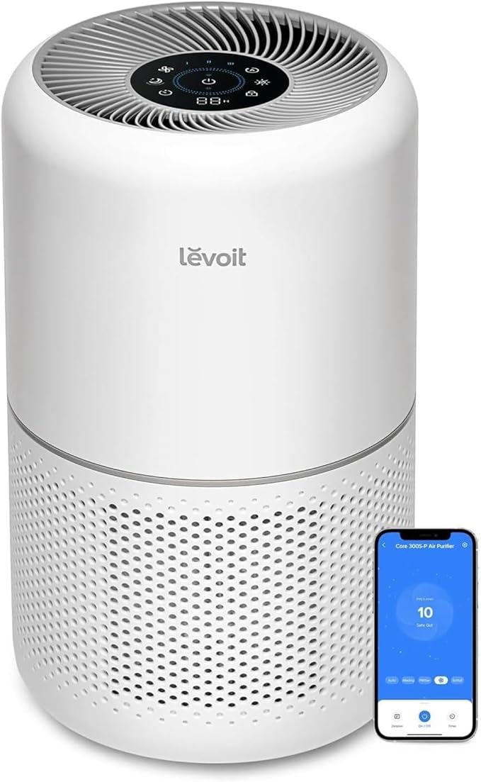 LEVOIT Air Purifiers for Home Bedroom, HEPA Sleep Mode, AHAM VERIFIDE, Smart WiFi for Home Large Room, Quiet Cleaner for Pet Hair, Allergies, Dust, Smoke, Pollon, Alexa Control, Core300S-P, White