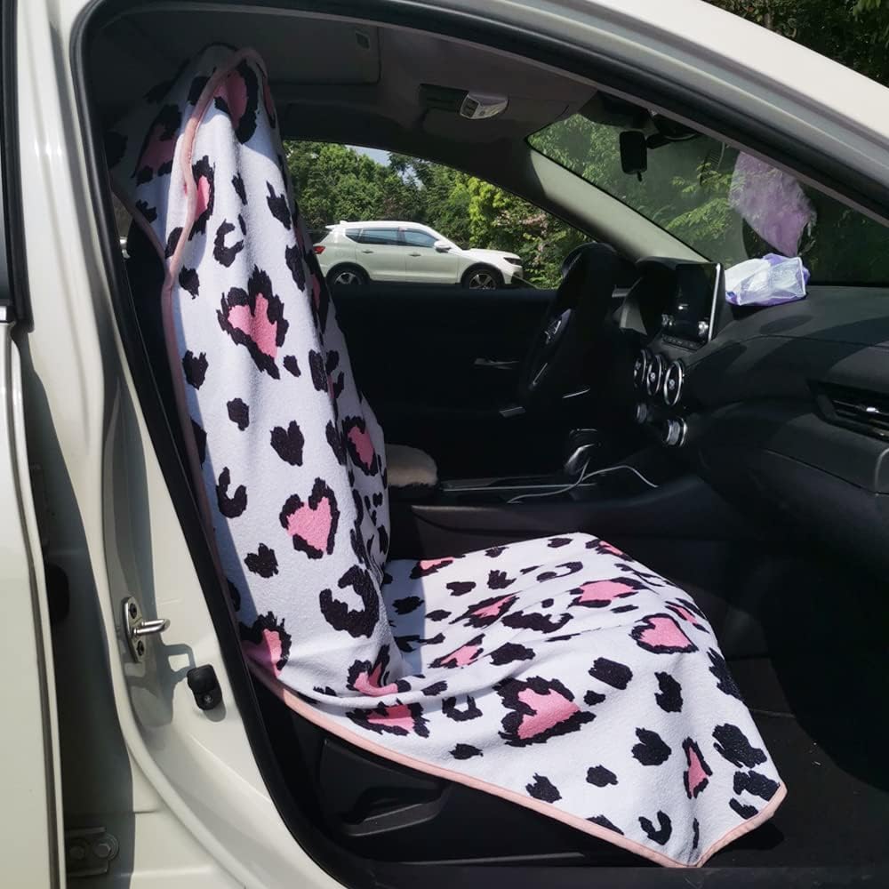 Car Seat Cover Protector Front Seats,for Gym Workout,Running,Swimming,Beach and Hiking,Waterproof Sweat Towel Bucket Seat Covers for Cars SUV Trucks (Leopard Print, 2Pcs)