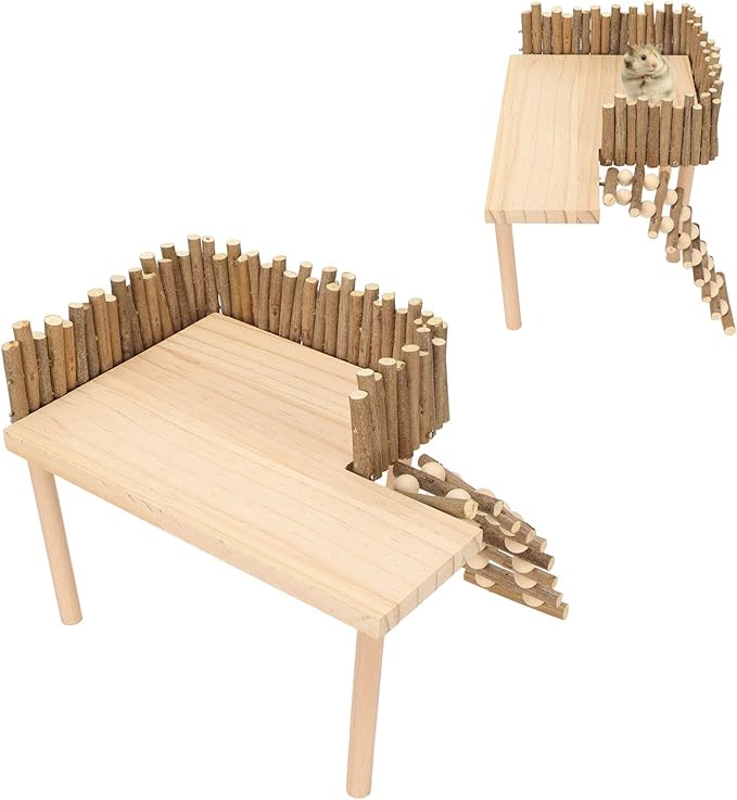 Diydeg Hamster Wooden, 2 Layer Small Hamster Stand Playground with Ladder, Hamster Climbing Toy Cage Accessories for Squirrel Gerbil Chinchilla Parrot Bird Small Animals