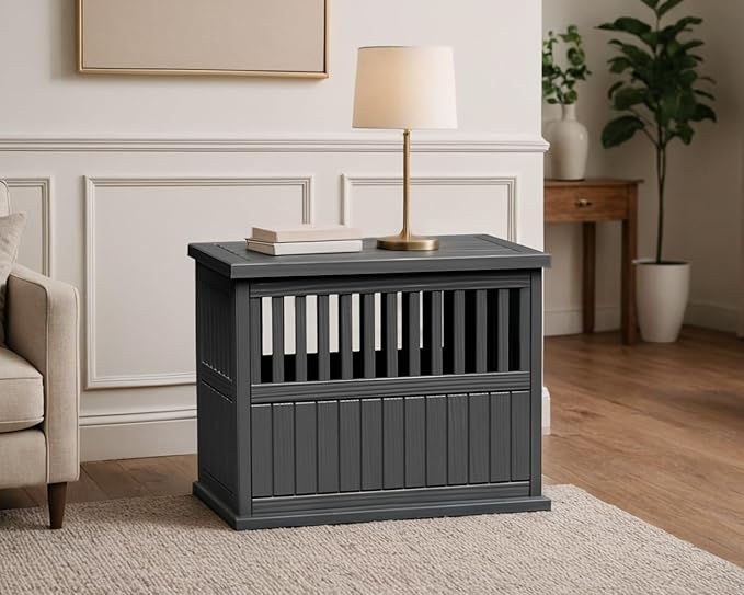 42 Inch Dog Crate Furniture Lockable Dog Kennel Indoor for Large Dogs and Medium Heavy Duty Pet Crate Decorative Pet Cage End Table, Black