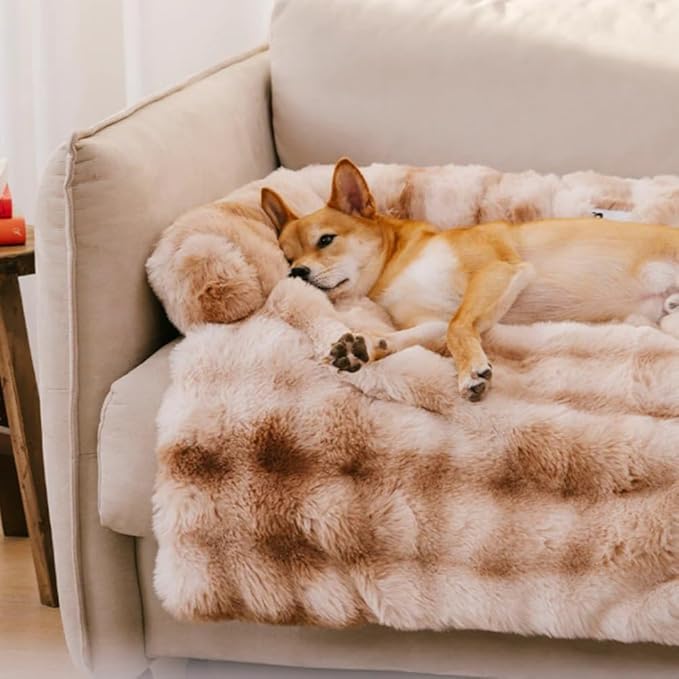 Dream Cloud Pet Sofa Bed for Dogs Cats, 2026 Washable Removable Calming Fluffy Plush Mat for Furniture Protector, Long Fur Non-Slip, for Small/Medium/Large Home Pets (Grey, L: 37.4 * 33.5IN)