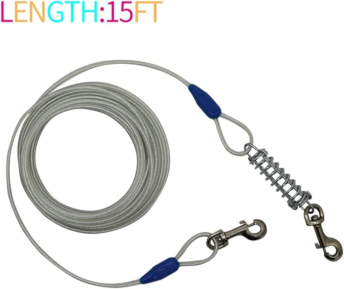 Petest 25ft Reflective Tie-Out Cable with Buffer Spring for Large Dogs Up to 90 Pounds