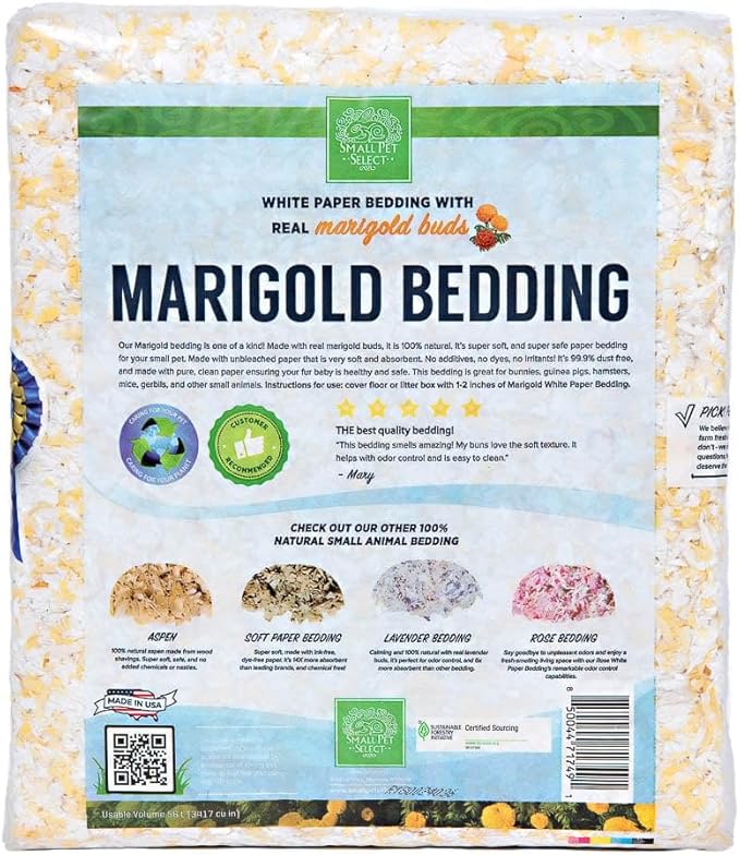 Small Pet Select - Natural Paper Bedding with Real Marigold Buds. Rabbits, Guinea Pigs, and Other Small Animals, 56L