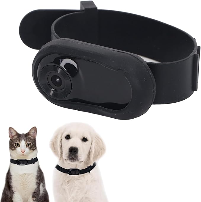 1080P Dog Collar Camera, Lightweight Pet Collar Cam with 0.96 inch LCD Display, 90° Wide Angle, Mini Pet Camera Cats (Black)