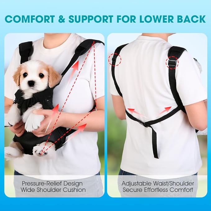 Dog Backpack Carrier, Adjustable Pet Front Carriers, Legs Out Carrying Sling Travel Bag for Small Medium Dogs 10-16 Lbs, Soft Wearable Puppy Chest Carry Backpacks for Walking/Hiking/Camping/Traveling