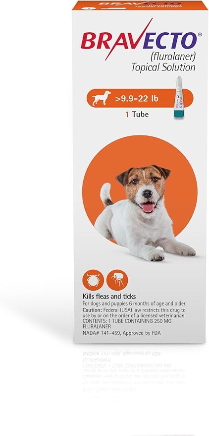 BRAVECTO Topical Solution for Dogs, Flea & Tick, 12 Week Supply, 9.9-22 lbs., Orange Box