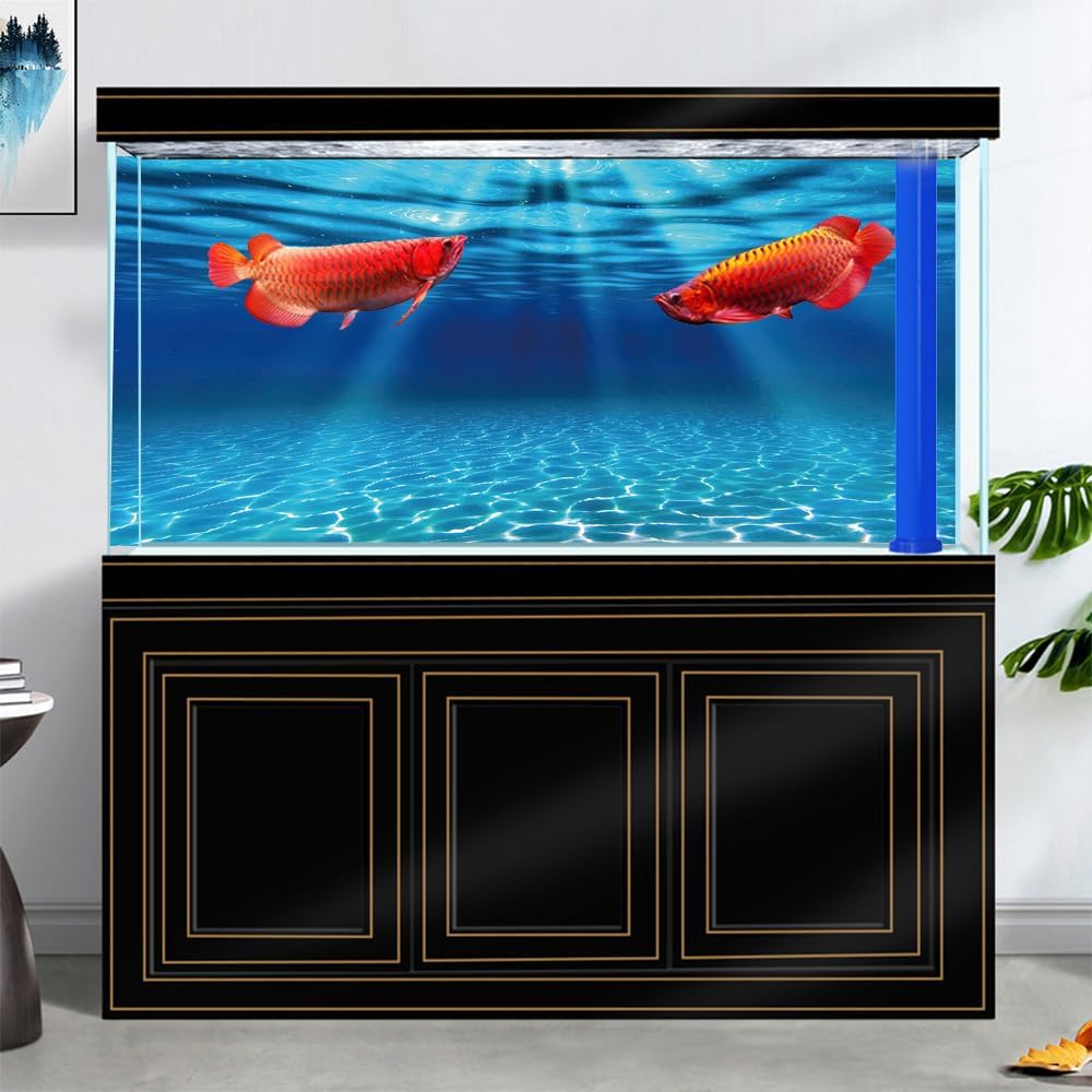 Natural Undersea Aquarium Background, Underwater Ocean Sunlight Fish Tank Background 24X12IN with 8 EVA Double-Sided Tape