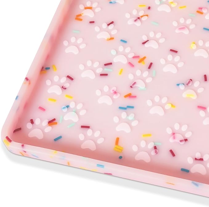Ptlom Dog Food Mat Anti-Slip Dog Bowl Mats for Food and Water, Waterproof Pet Placemat Prevents Messy Spill to Floor, Silicone Puppy Feeding Tray for Small, Medium and Large Dogs Cats, Pink