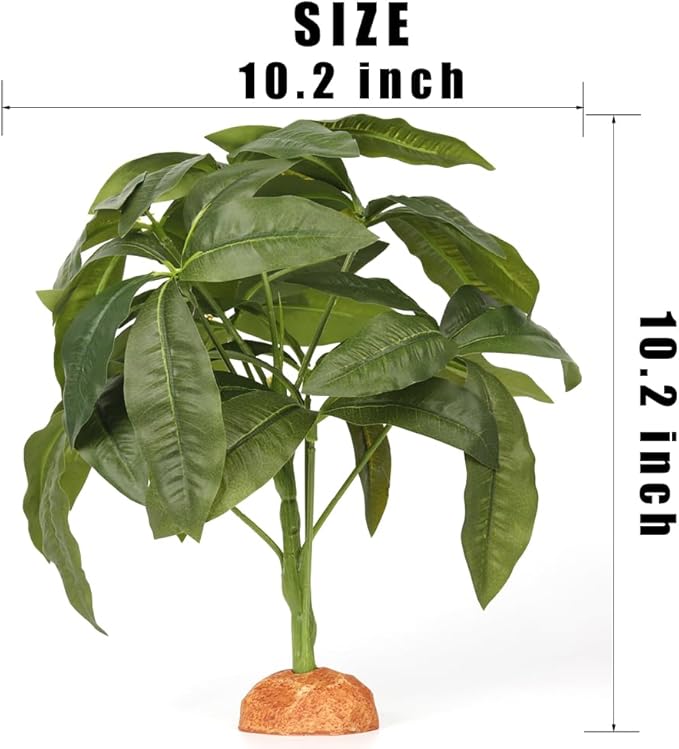 Fake Green Money Tree Plant, Reptile Decor for Terrarium, Crested Gecko Tank Accessories fit Leopard Gecko Bearded Dragon Lizard Chameleon Snake Tortoise