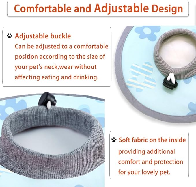 Cat Cone Collar 2pcs Adjustable Protective Collar for Pet Cat Recovery Collar Wound Healing (B-Blue Flower, M+L)
