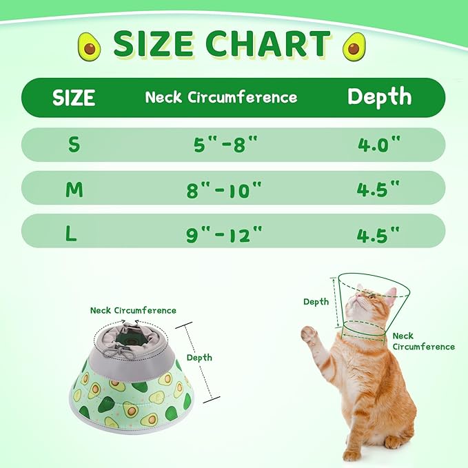 Cat Cone Collar Soft to Stop Licking, Adjustable, Foldable Lightweight Kitten Cones After Surgery Recovery for Cats & Kittens, Cat Cone Alternative (Light Green, S)