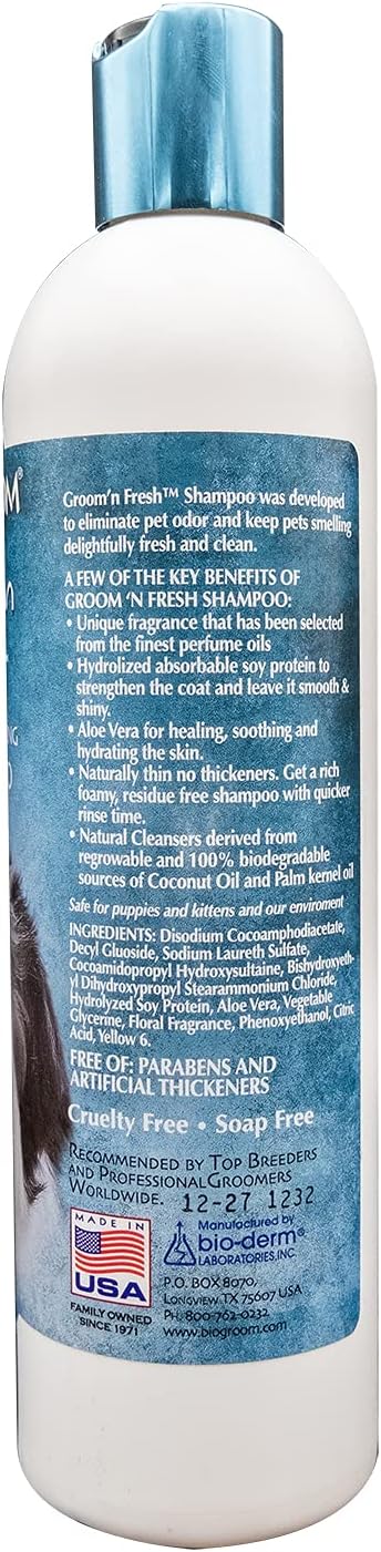 Bio-Groom Groom'n Fresh Dog Shampoo – Odor Eliminating, Dog Bathing Supplies, Puppy Wash, Cat & Dog Grooming Supplies, Cruelty-Free, Made in USA, Dog Products – 12 fl oz 1-Pack