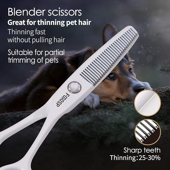 5 in Thinning Shears for Dogs Grooming Face for Small Dogs Eyes Face Paw Professional Small Cat Grooming Scissors(5" Blender,White)