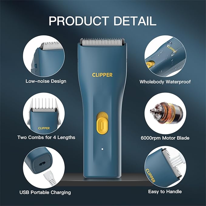 Prowerful Home Professional Dog Grooming Kit Clipper Low Noise USB Rechargeable Gifts for Dog Cat Green,TS006
