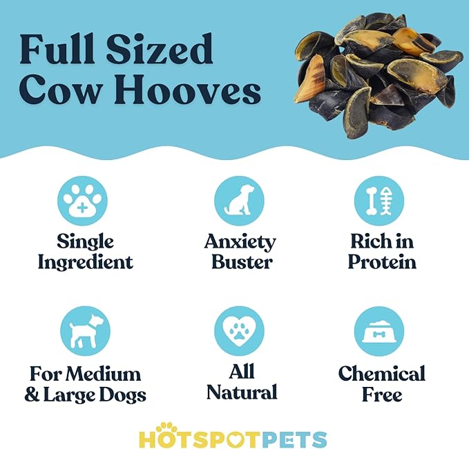 Full-Size Cow Hooves for Dogs | All-Natural Long Lasting Dog Chews | Made from Grass Fed Cattle | Tasty Treat for Oral Hygiene | Fantastic Alternative for Rawhide and Bully Sticks (100 Count)
