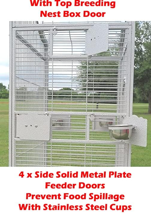 Extra Large Double Ladders Open Play Top Wrought Iron Bird Parrot Parttot Finch Macaw Cockatoo Cage, Include Seed Guard and Toy Hook (32" x 23" x 66"H White Vein)
