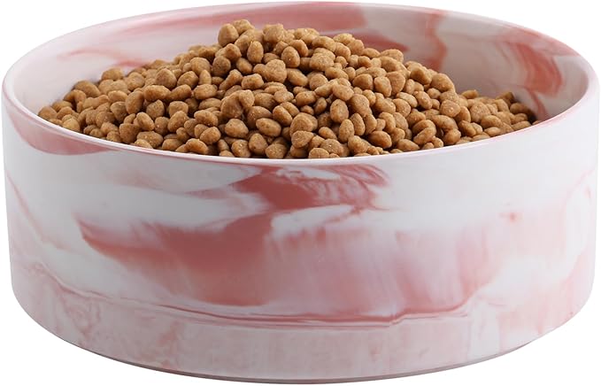 Dog Bowl Ceramic for Medium Large Breed, Heavy Weighted Dog Food Water Feeder Dish,8 in Non - Slip Modern Cute Extra Big Porcelain Pet Bowl Maze Marble Pink