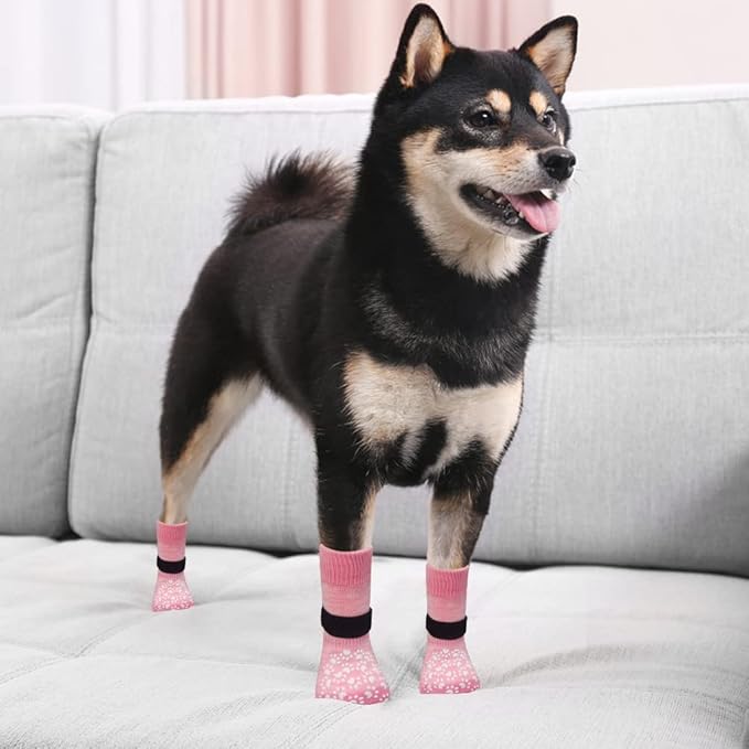 EXPAWLORER Anti Slip Dog Socks to Prevent Licking Paws, Dog Shoes for Hot Pavement, Dog Booties for Small Medium Large Senior Dogs, Traction Control Dog Boots & Paw Protectors for Hardwood Floors