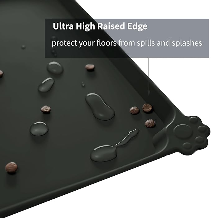 Waterproof Pet Feeding Mat with High Raised Edges, Heavier and Thicker Placemats for Cat Dog Water Bowl with BPA Free, Dogs Cats Food Mats for Messy Drinkers to Prevent Spill and Protect Floors