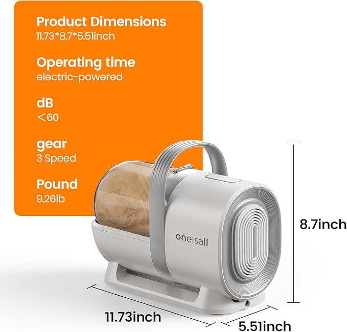 oneisall Dog Grooming Vacuum, Pet Grooming Vacuum with Clipper Nail Grinder, 1.5L Dust Cup Dog deshedding Vacuum Brush with 7 Pet Grooming Tools for Shedding Pet Hair, Home Cleaning