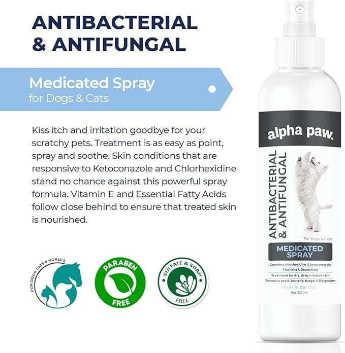Smiling Paws Pets Advanced Chlorhexidine & Ketoconazole Spray for Cats & Dogs Spray 8oz