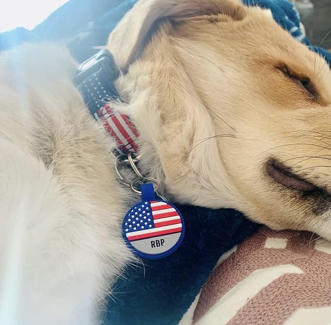 LYP Original Soundless Pet ID Tags | Custom Dog Tags Personalized for Pets | Durable Silicone Deep Engraved Dog Tag | No More Jingling | U.S. Flag