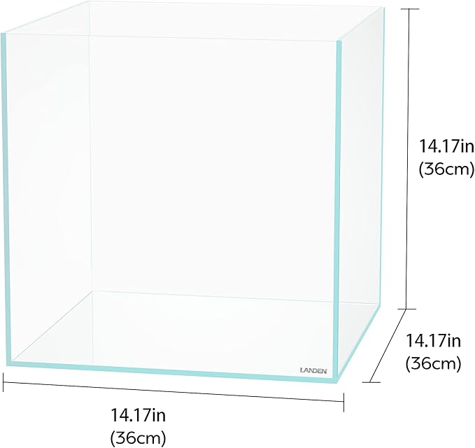LANDEN 36C 11.5 Gallon Cube Rimless Low Iron Aquarium Tank,W14.2×D14.2×H14.2 in(36x36x36cm) 5mm Thickness with Nano Foam Leveling Mat Included