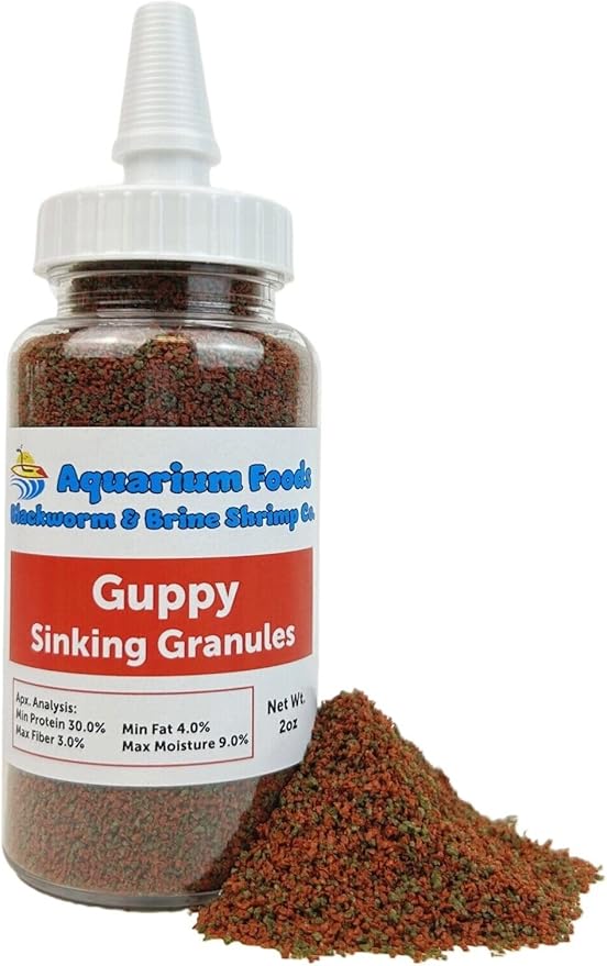 Aquatic Foods Inc. Guppy Sinking Granules Fish Food for Guppies, Endlers, Mollies, Platies, Swordtails, Groumis, Tetras, Catfish, Cichlids, All Community Tropical Fish…2oz Squeeze Bottle