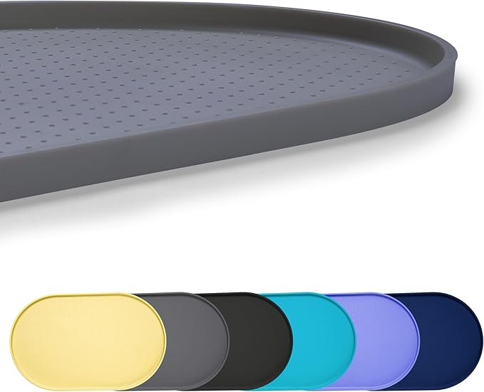 100% Waterproof 0.5" Raised Edge BPA Free Silicone Dog Food Mat, Pet Cat Feeding Mats Contain Spills Protects Floors, Placemats for Cats and Dogs Water Bowl Dishwasher. (Small, Gray)