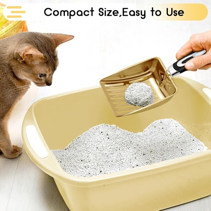 Stainless Steel Cat Litter Scoop,Metal Cat Litter Scoop,Kitty Metal Scooper,Sturdy Mesh Scooper,Suitabla cat Scooper for Cat Litter Box(Gold)