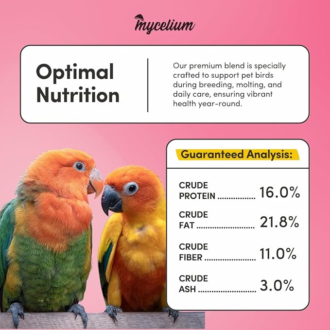 Mycelium Pet Bird Protein Bird Seed Mix (5 LB Bag) | High-Protein Bird Food for Finches, Canaries, Budgies & Parrotlets | Supports Energy & Growth | Organic, Non-GMO Daily Diet | Made in USA