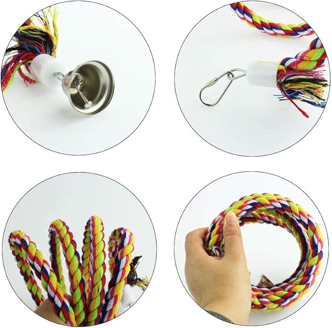 2pcs 63in Bird Perch Rope Bungee Parrot Toy - Pure Natural Cage Chewing Toy