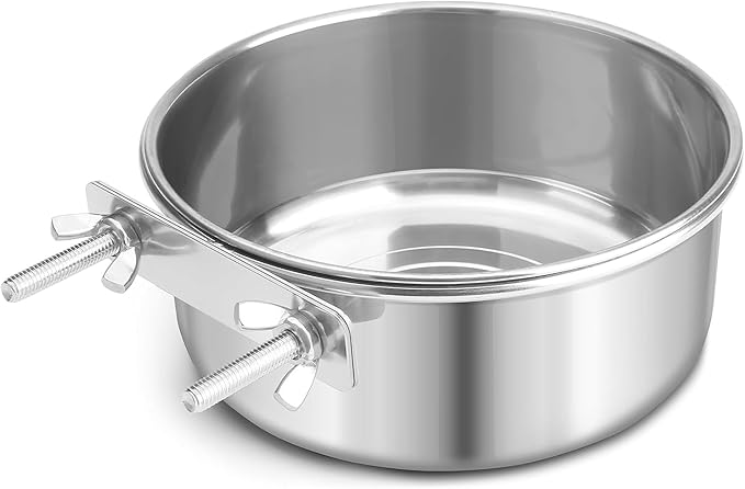 Bird Cage Feeder, Bird Feeder for Cage, 30oz Stainless Steel Food Water Bowl with Clamp, Clip-On Cage Coop Cup for Parrot Hamster Rabbit Rat Small Animals