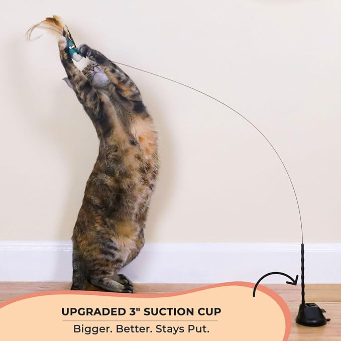 Whiskertons Interactive Bird Simulation Cat Toy Set, Interactive Cat Toys for Indoor Cats, Cat Feather Toy, Self-Holding Suction Cup, 5 Catnip Birds, Feathers, Bells (Catnip Hybrid Bundle)