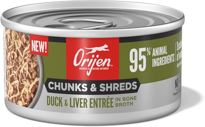 ORIJEN Chunks & Shreds Wet Cat Food Duck & Liver Entrée 3oz Cans (12 Count)