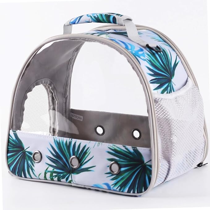 Portable Small Bird Travel Carrier Cage with Stand Perch, Bird Carrier to Carry Parakeet Budgies Parrot Cockatiel Conure Outdoor, Front Clear Window with Floral Printing