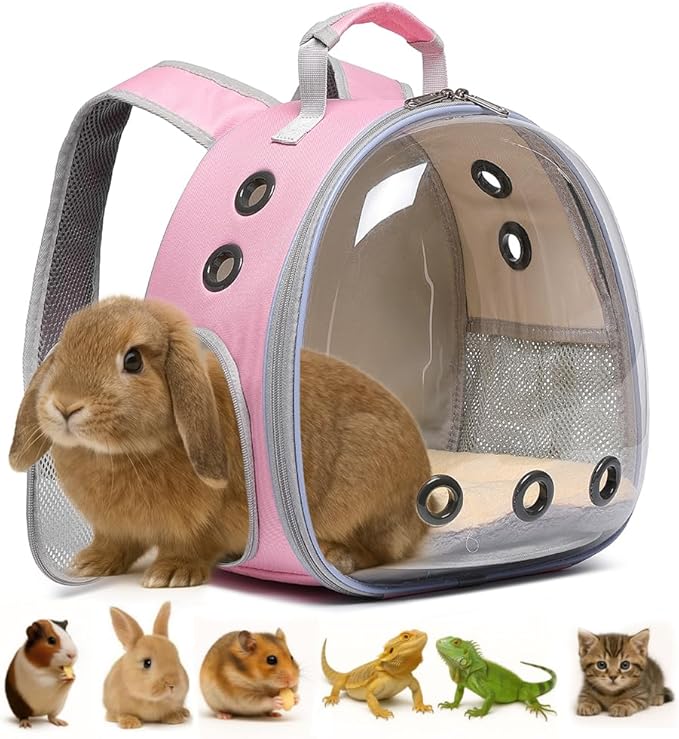 Bunny Carrier, Guinea Pig Carrier,Small Animal Carrier Backpack for Rabbit,Bearded Dragon, Lizard,Hamster,Kitten. Breathable Pet Travel Cage Bag (Pink)