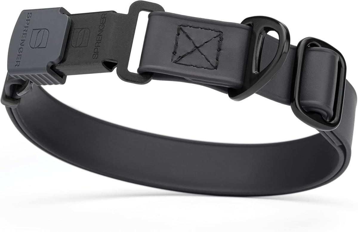 Dogline Biothane Waterproof Dog Collar with Herm Sprenger Stainless Steel Quick Release Buckle – Heavy Duty Tactical Durable Collar for Dogs – Comfortable and Safe Pet Collar, W 3/4" L 12-19", Black